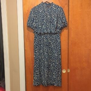 Elegant Blue and White Polka Dot Dress